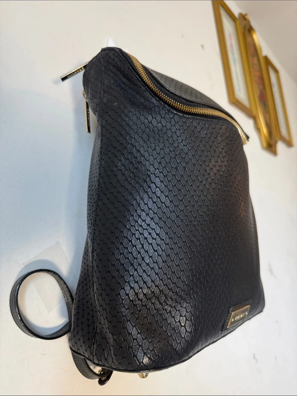 Brahmin Black Textured One Of A Kind Vintage Backpack with Gold Hardware